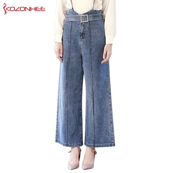 

women's jeans loose straight high waist women wide leg mom overalls #50, Blue