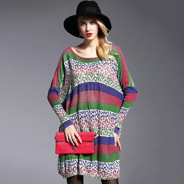 

women's sweaters 2021 casual women fashion batwing sleeve print slash neck pullovers computer knitted woman sweater clothes, White;black