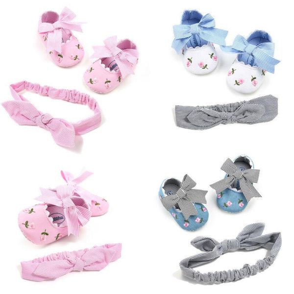 

first walkers non-slip toddler kids baby girls shoes headband soft sole cotton crib 0-18m