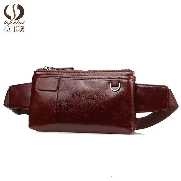 

pockets style cowhide waist bag men's leisure head layer one shoulder mobile phone