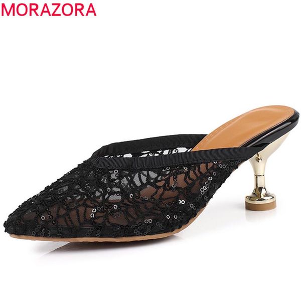 

big size 43 women pumps breathable mesh elegant party wedding shoes ladies summer thin high heels sandals dress, Black