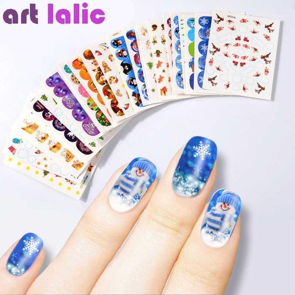 

designs/lot christmas beauty nail sticker set cartoon full tip decals diy xmas snowflake tattoos art decoration1, Black
