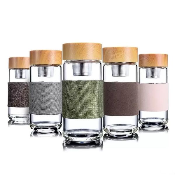 

350ml 12oz glass water bottles heat resistant round office tea cup with stainless steel tea infuser strainer tea mug car tumblers