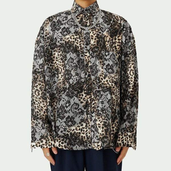 

men's casual shirts men clothing 2021 autumn products retro leopard print loose fashion shirt trend camisas para hombre, White;black