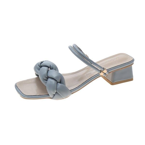 

sandals weave mid heel women 2021 fashion summer shoes woman square indoor slippers casual women's blue house slides, Black