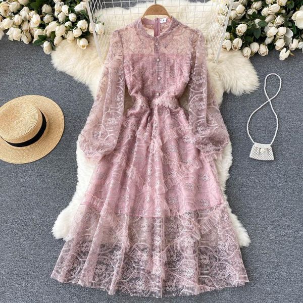 

casual dresses aibeautyer autumn solid slim chiffon lady full dress a line o neck pullover mid-calf high waist women, Black;gray