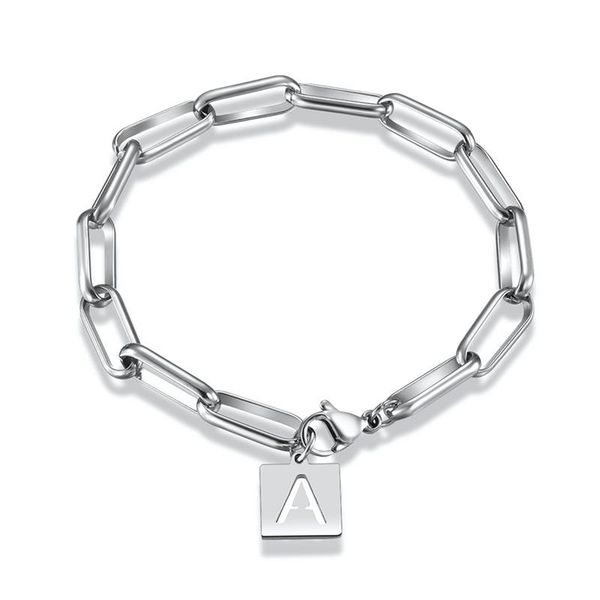 

link, chain statement bracelets for women link bangle stainless steel square men birthday gift 26 letters fashion jewelry drop, Black