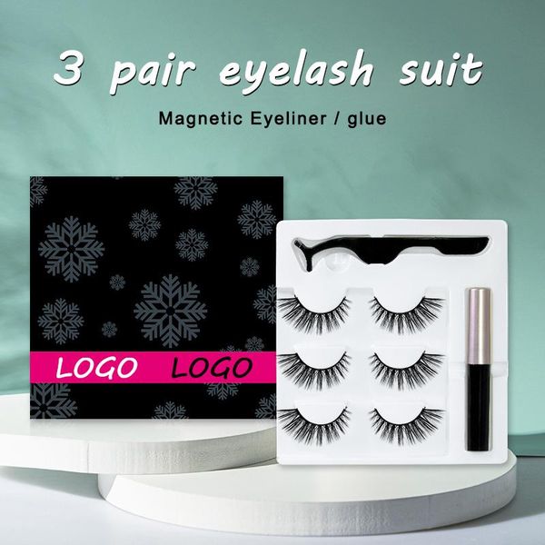 

wholesale 3d lashes faux mink magnetic mashes with eyeliner 3 pairs eyelashes false