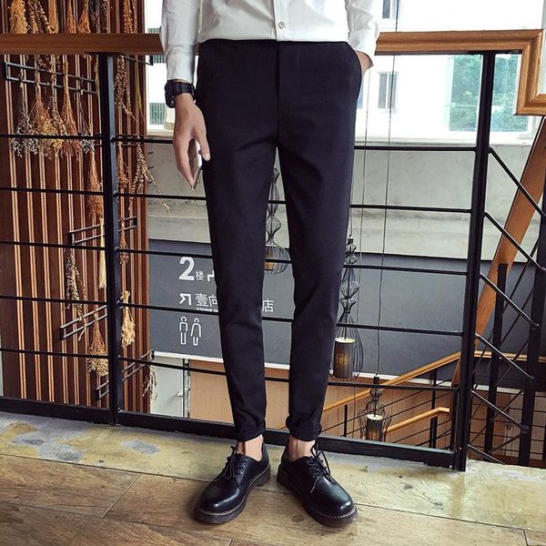 

brand autumn men's casual trousers solid color slim feet pants for male trouser, Black