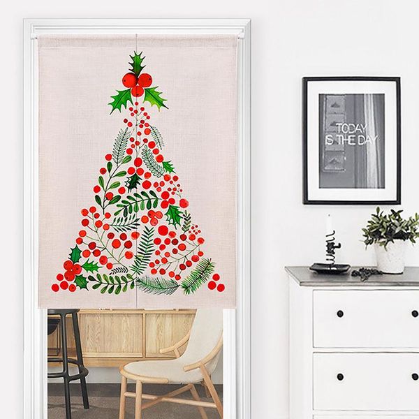 

linen cotton door curtain for living room christmas tree printed valance window screen tropical plants half & drapes