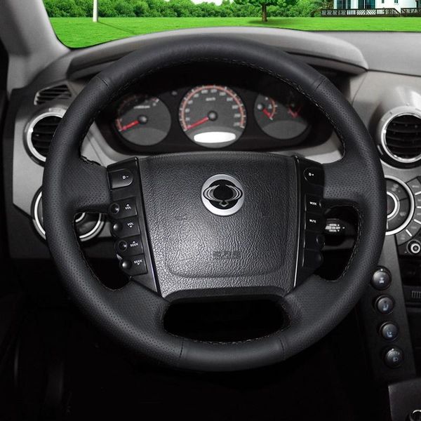 

steering wheel covers for ssang yong korando rexton aotyon leather hand sewing car cover auto interior accessories