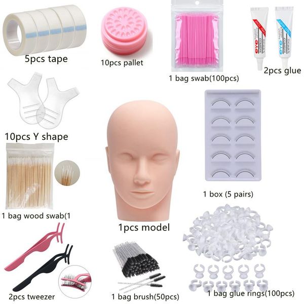 

eyebrow tools & stencils false eyelash extension training kit practice model head tweezers glue ring brush grafting