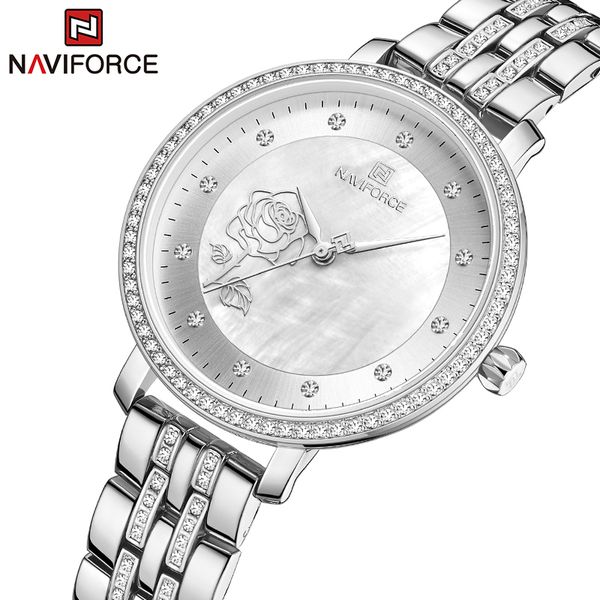 Naviforce Flor Mulheres Assista Top Marca Luxo Senhoras Moda De Aço Inoxidável Quartzo Relógios Feminino À Prova D 'Água Menina Pulso de Pulso 210517