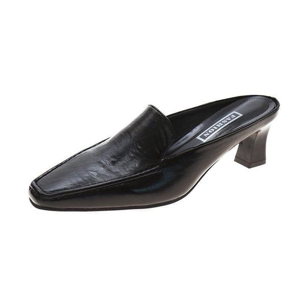 

slippers spring and summer 2021 casual low heel square shoes women thick fashion baotou beans british style single, Black