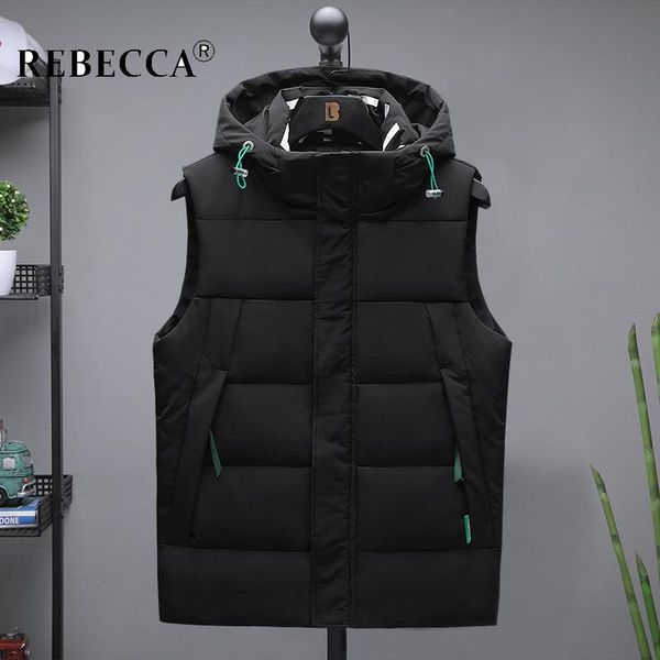 

brand men's vest jacket winter waterproof warm sleeveless man fashion hooded casual male autumn thicken waistcoat vests, Black;white