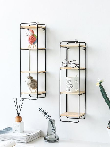 

hooks & rails nordic wrought iron wall ornaments thick wood board style restaurant metal shelf creative han