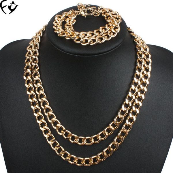 

european and american metal chain double clavicular necklace bracelet set fy180803101 chokers, Golden;silver