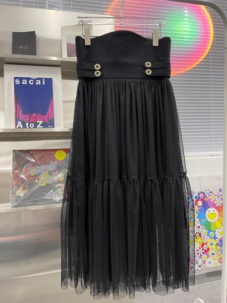 

women fashion stitching tulle high waist skirt 0420 skirts, Black