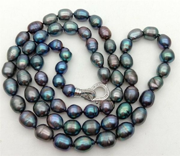 

chains habitoo natural freshwater black rice pearl long necklace 34inches vintage statement jewelry for women daily party wear, Silver
