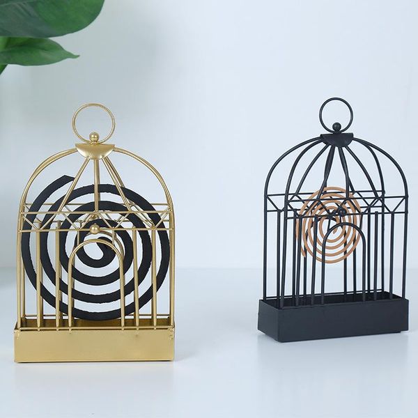 

sachet bags nordic style 3d birdcage shape gold iron art incense stick burner plate candle coil home decor censer z286