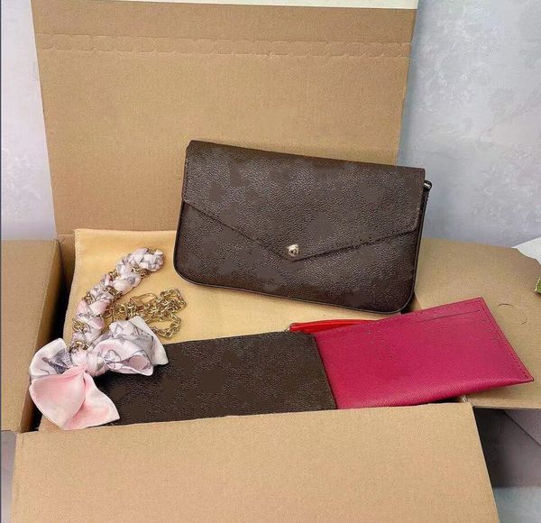 

3-piece set luxurys handbags chain shoulder bag designers crossbody style women handbag and purse m61276, Red;black