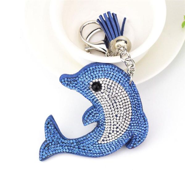 

keychains cute dolphin keychain rhinestone crystal keyring car bag key chain women holder ring wholesale jewelry accessories gifts, Silver