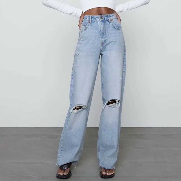 

tangada fashion women boyfriend style ripped jeans pants long trousers pockets buttons female pants 4m173 210609, Blue