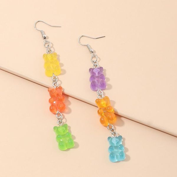 

dangle & chandelier 2021 trend women's stainless steel earrings bears unusual creative candy color resin teddy bear accessories, Silver