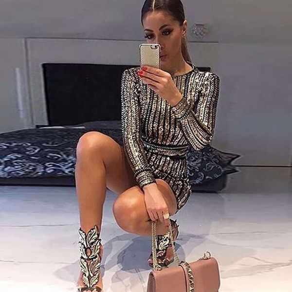 

sequin long sleeve slim dress skirt women s clothing, Black;gray