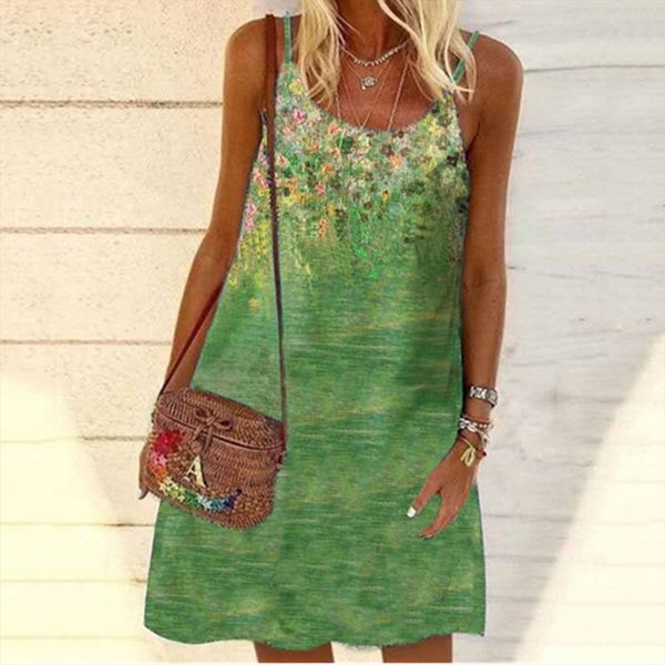 

harajuku floar summer sleeveless women dresses printed loose sling mini vestidos de mujer casual floreados robe femme, Black;gray