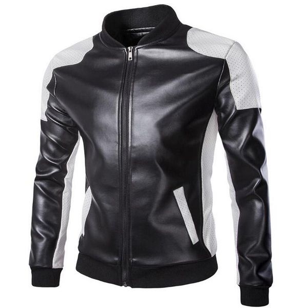 

men's fur & faux mens motorcycle leather jackets fashion men and coat pu match color overcoat drop, Black