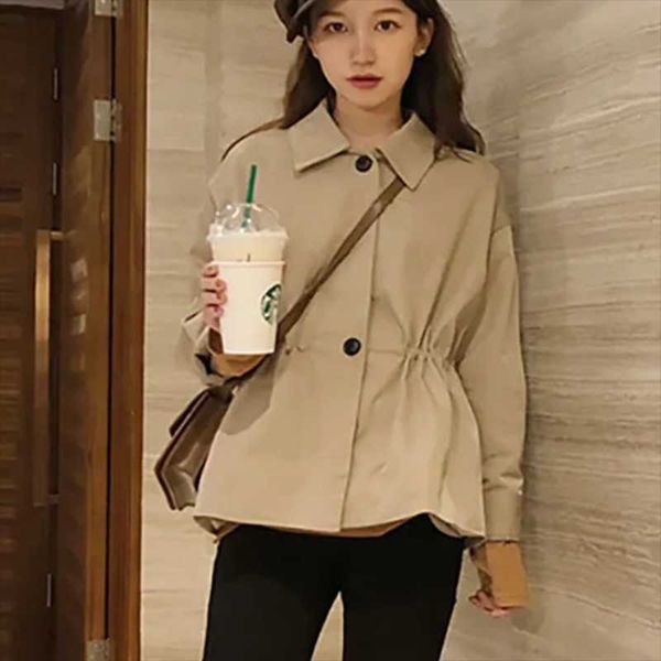 

women's vests short windbreaker spring and autumn 2021 waist fresh loose looking thin temperament jacket, Black;white