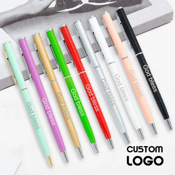 

customized logo fashion metal ballpoint pens school office el advertising ball gel pen promotional gift custom souvenirs, Blue;orange