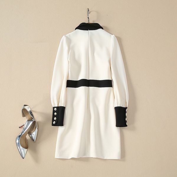 

dress bow tie elegant spring style women golden buttons deco apricot black color block long sleeve work dress office lady, Black;gray
