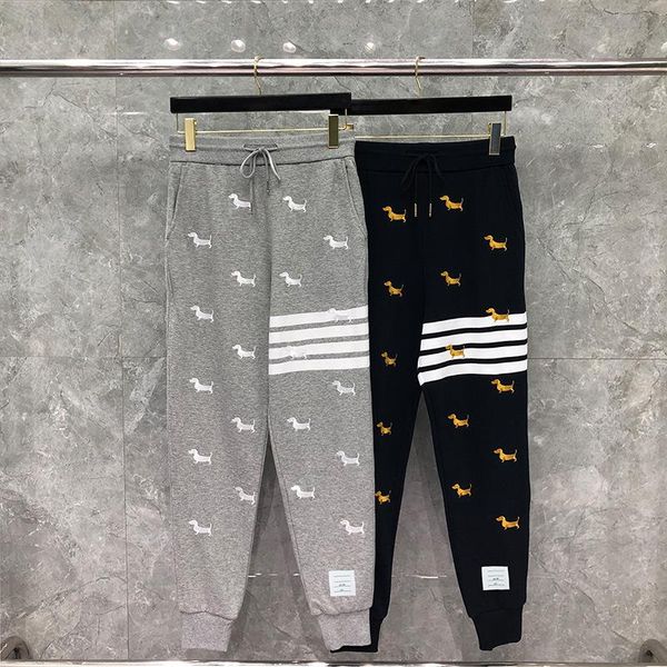 

men's pants 2021 fashion brand sweatpants men puppy embroidery cotton casual sports trousers spring autumn loose jogger track, Black