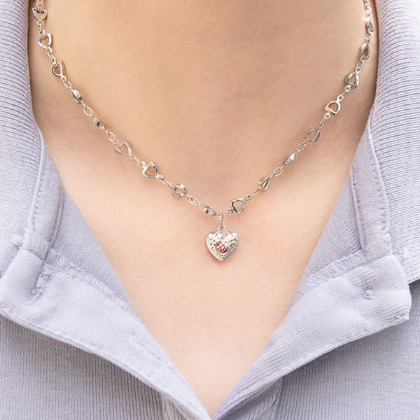 

ins diamond inlaid geometric love necklace simple cool pendant net red literary style clavicle chain pendant, Silver