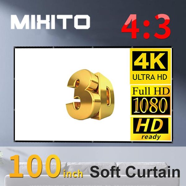 

projection screens mixito 4:3 projector hd soft screen 100-inch cloth foldable portable anti-crease movie family party office classroom