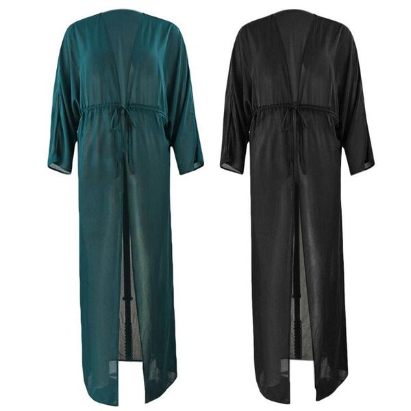 

womens chiffon maxi long swimsuit bikini cover up batwing sleeves translucent sunscreen beach robe open front cardigan shawl one-piece suits