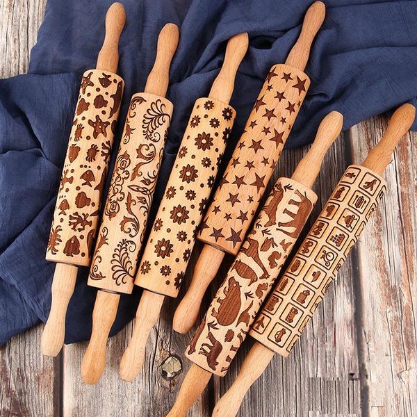 

rolling pins & pastry boards christmas embossed pin wood carved cookies biscuit fondant dough baking engraved printed roller stick