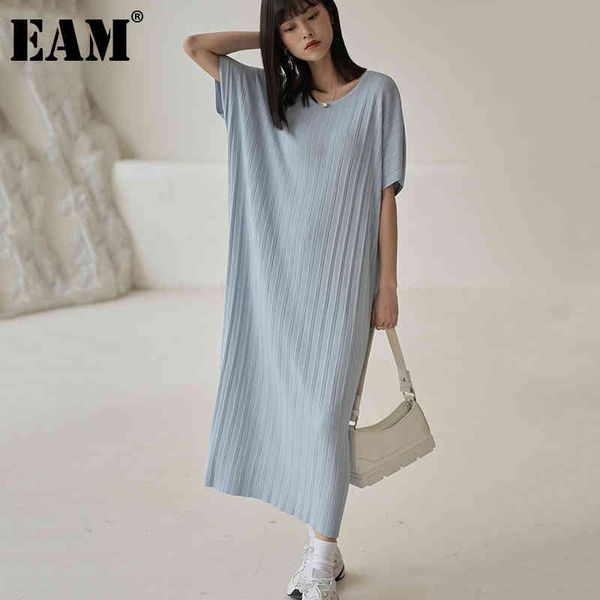 

[eam] women black brief knitting ankle-length dress round neck half sleeve loose fit fashion spring summer 1dd8018 210512, Black;gray