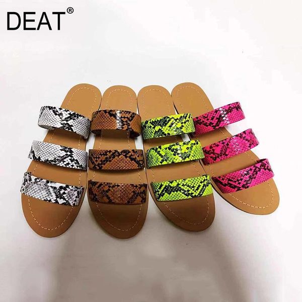 

slippers [deat] 2021 spring summer round toe shallow snake pattern western style outdoor flat women shoes fashion 10h788, Black