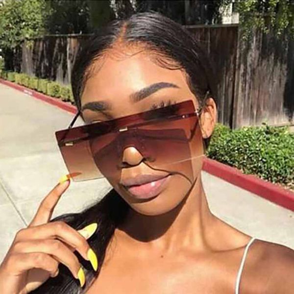 

two circle frameless one piece sunglasses square large frame sunglasses fashion men's and women's ocean 8587, White;black