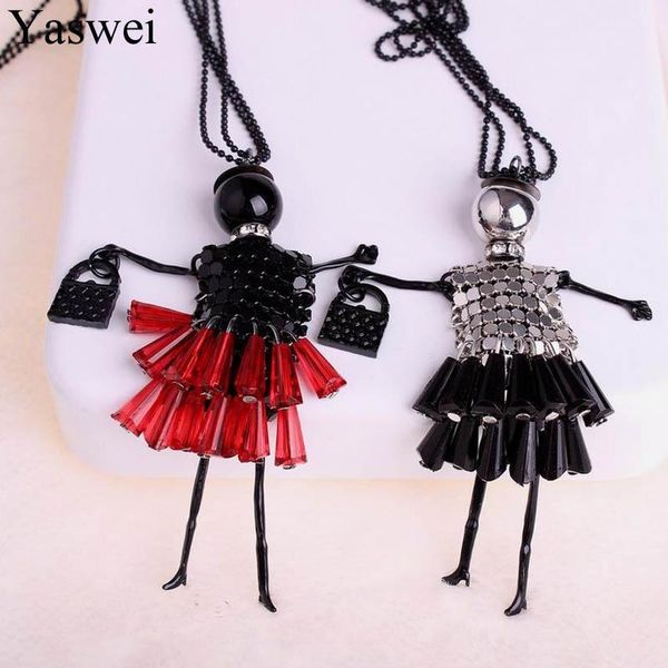 

pendant necklaces 2021 fashion red crystal dress doll necklace for women cute maxi black bead chain long statement jewelry, Silver