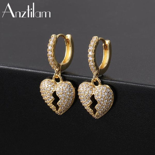 

stud hip hop paved setting cz stone bling iced out earring male heart earrings for women rapper ear jewelry drop, Golden;silver