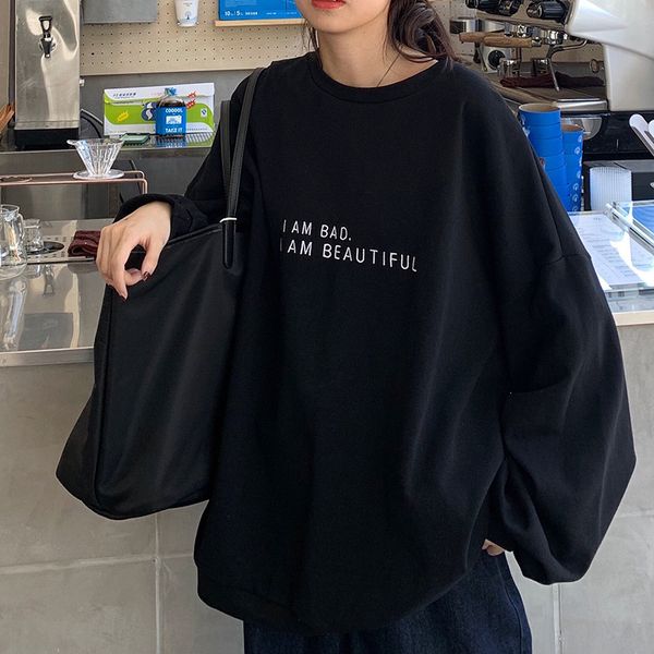 

ladies loose sweatshirt oversized letter print hoodie fall/winter pullover sweater student red black casual outerwear 456
