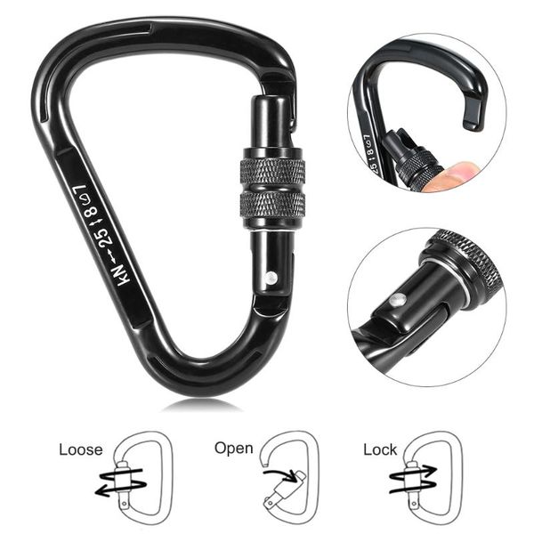 

cords, slings and webbing 2pcs 25kn quick clip climbing backpacking rappelling screw / auto locking gate carabiner snag d-shape