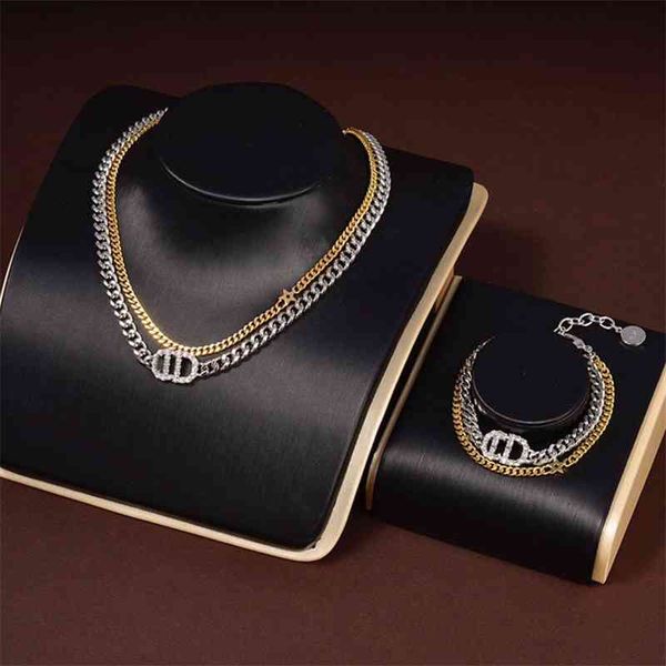 

designer jewelry alphabet necklace color matching tassel earrings double layer choke neck chain bracelet yvek, Black