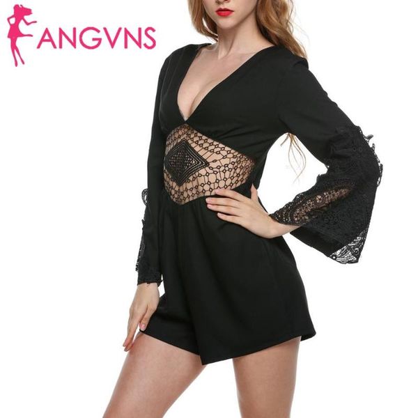 

women's jumpsuits & rompers women casual v-neck long sleeve patchwork high waist out,backless hollow slim out backless summer romper, Black;white