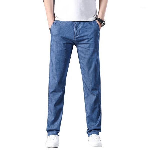 

men's jeans spring summer classic embroidery high-quality lyocell stretch lightweight casual pants straight business trousers,7113, Blue