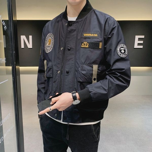 

flight suit men's coat 2021 spring and autumn large casual loose et trendy hip hop baseball shirt, Black;brown